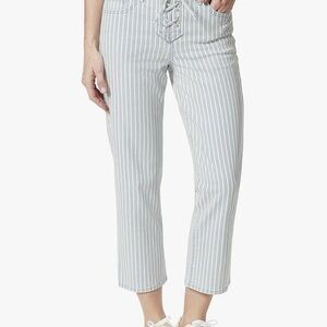 High Waisted Cropped Light Blue with White Striped Bottoms